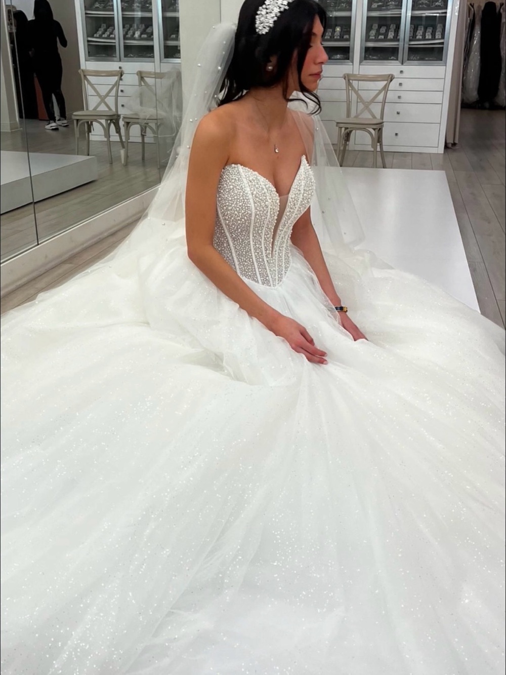 Strapless Beaded White Bridal Ball Gown
